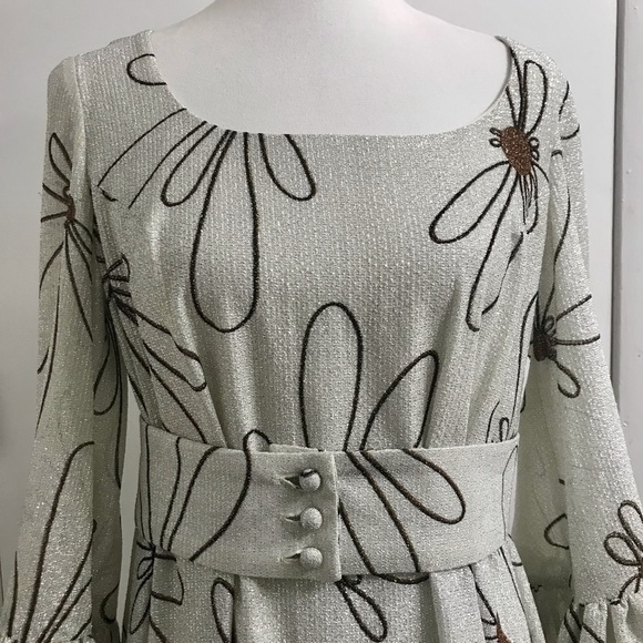 Lilli Diamond Vintage 70s Lurex Floral Print Bell Sleeve Maxi Dress L - Picture 4 of 11